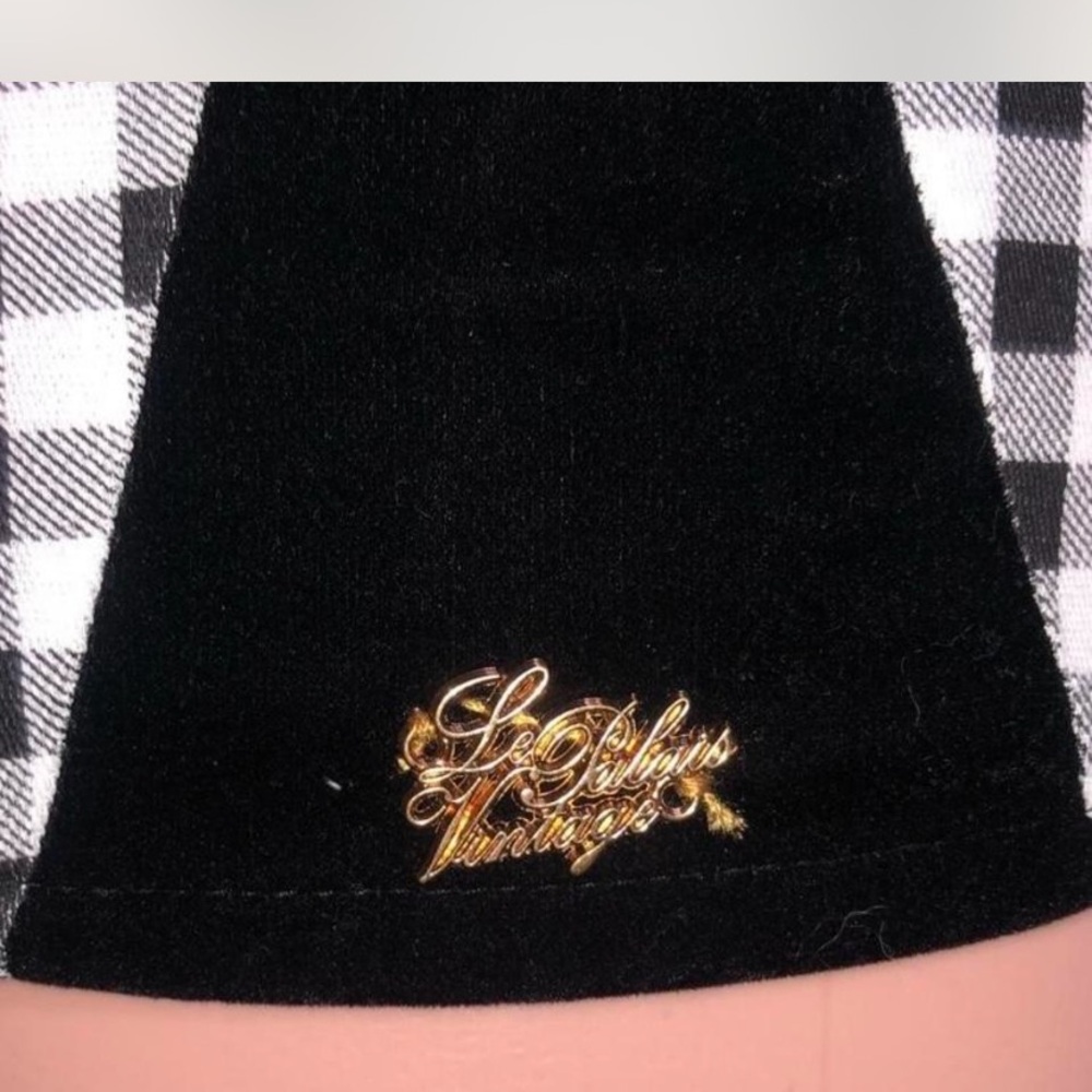 Black and White Gingham Off-Shoulder Dress - Picture 2 of 3